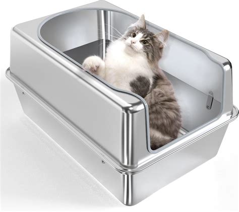 metal kitty litter box|deep stainless steel litter box.